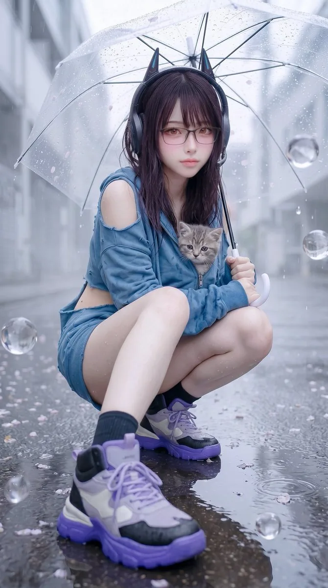 Rainy Cat-Ear Street Portrait reference