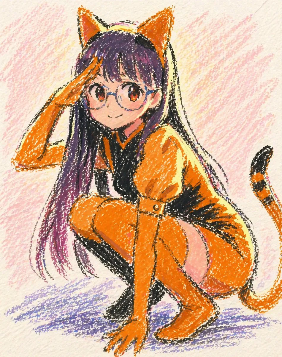 Oil Pastel Anime Catgirl reference
