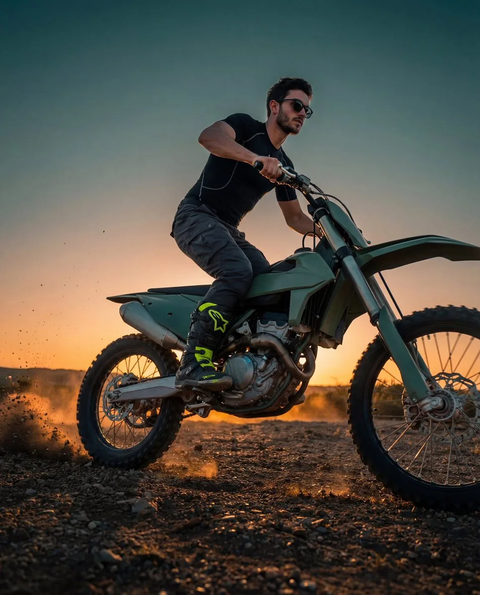 Cinematic Fashion-Action Portrait of a Rider - Nano Banana Pro AI Prompt for Product Marketing reference