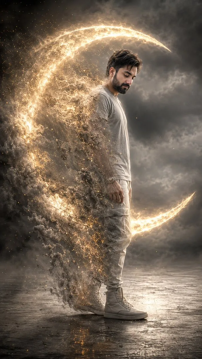 Cinematic Disintegrating Energy Aura Portrait reference