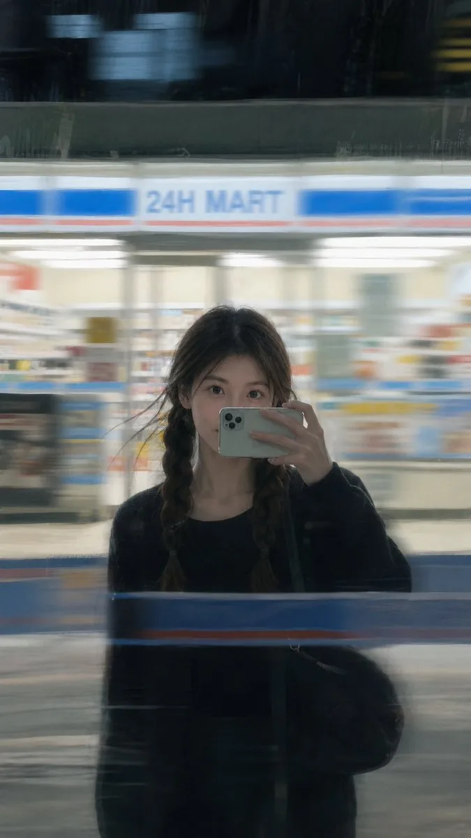 Moody Night Window Reflection Selfie reference