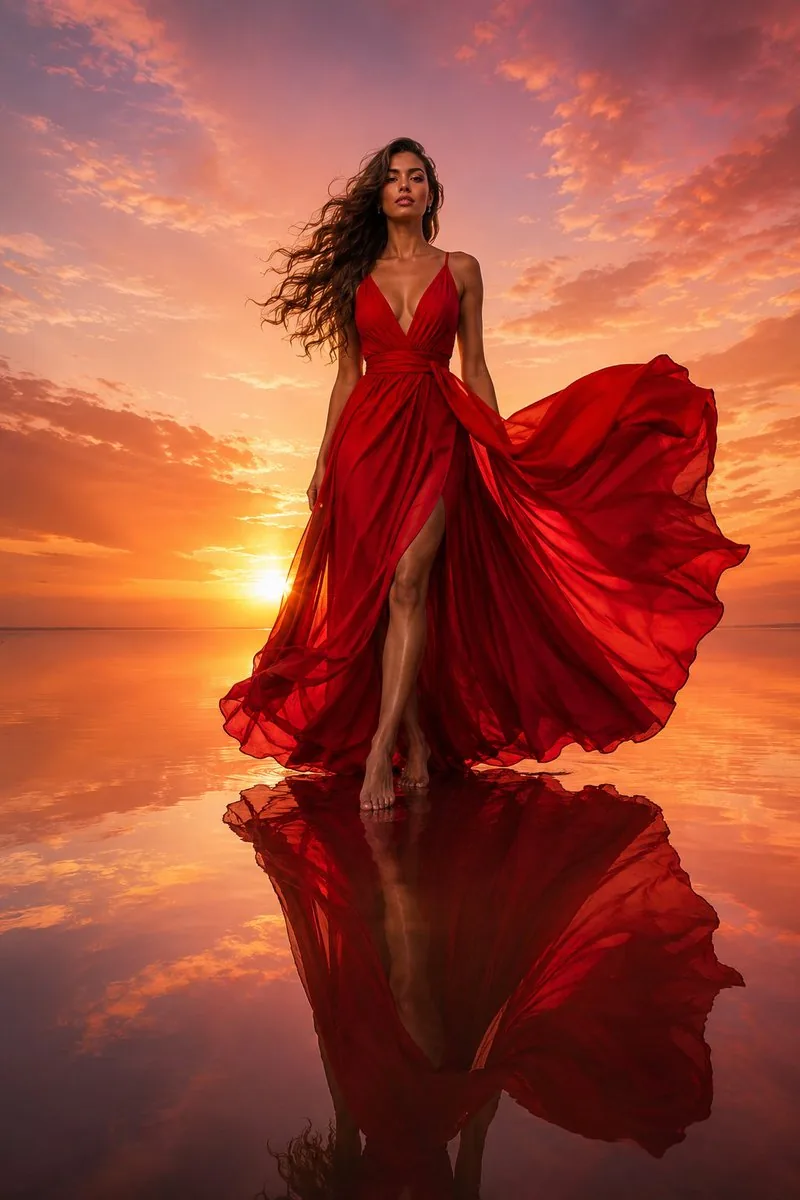 Luxury Crimson Red Dress Fashion Editorial reference