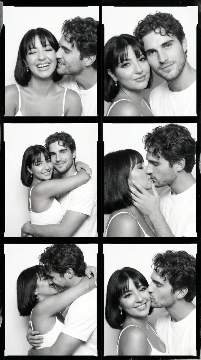 Black and White Film Contact Sheet of Intimate Couple - Nano Banana Pro AI Prompt for Social Media Post reference