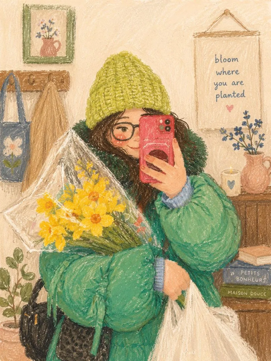 Cozy Oil Pastel Illustration reference