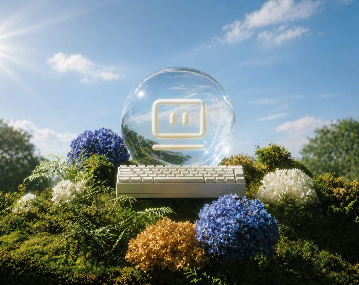 Glass AI Orb in a Garden reference