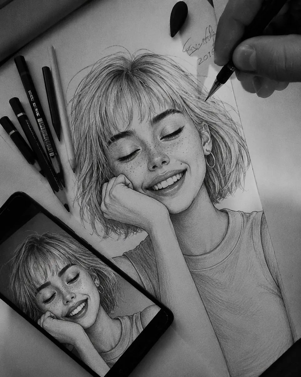 Hyper-Realistic Graphite Sketch Portrait reference