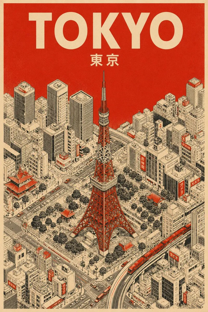 Mid-Century Minimalist Travel Poster reference