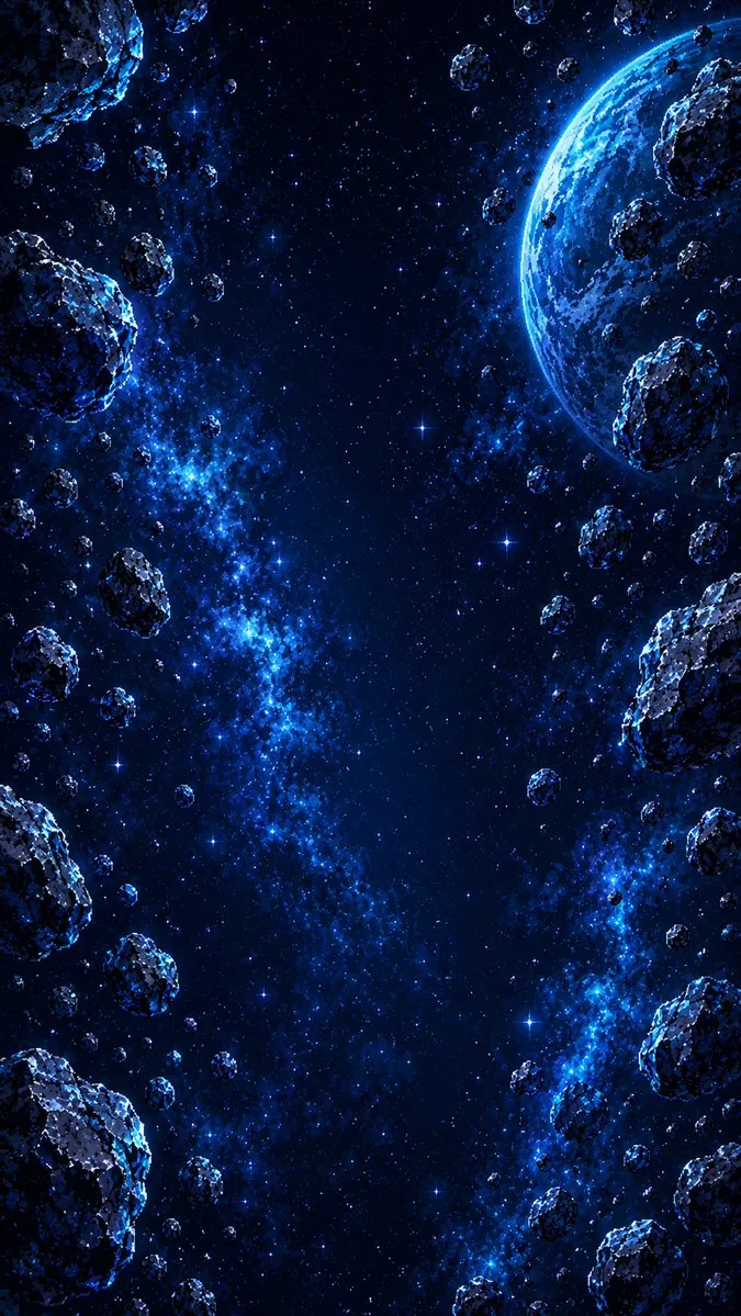 Vertical Pixel Art Asteroid Field reference