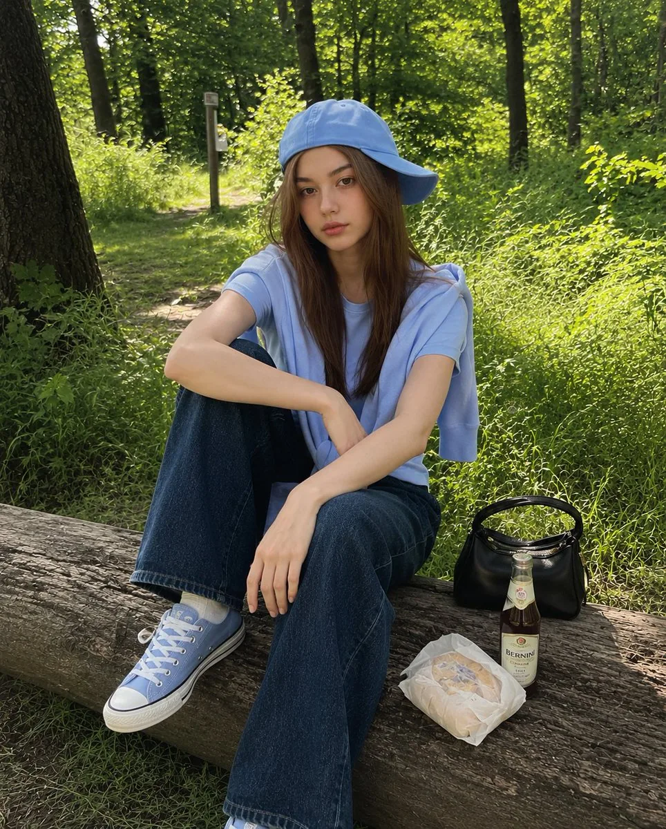 Korean Girl Forest Picnic Portrait reference
