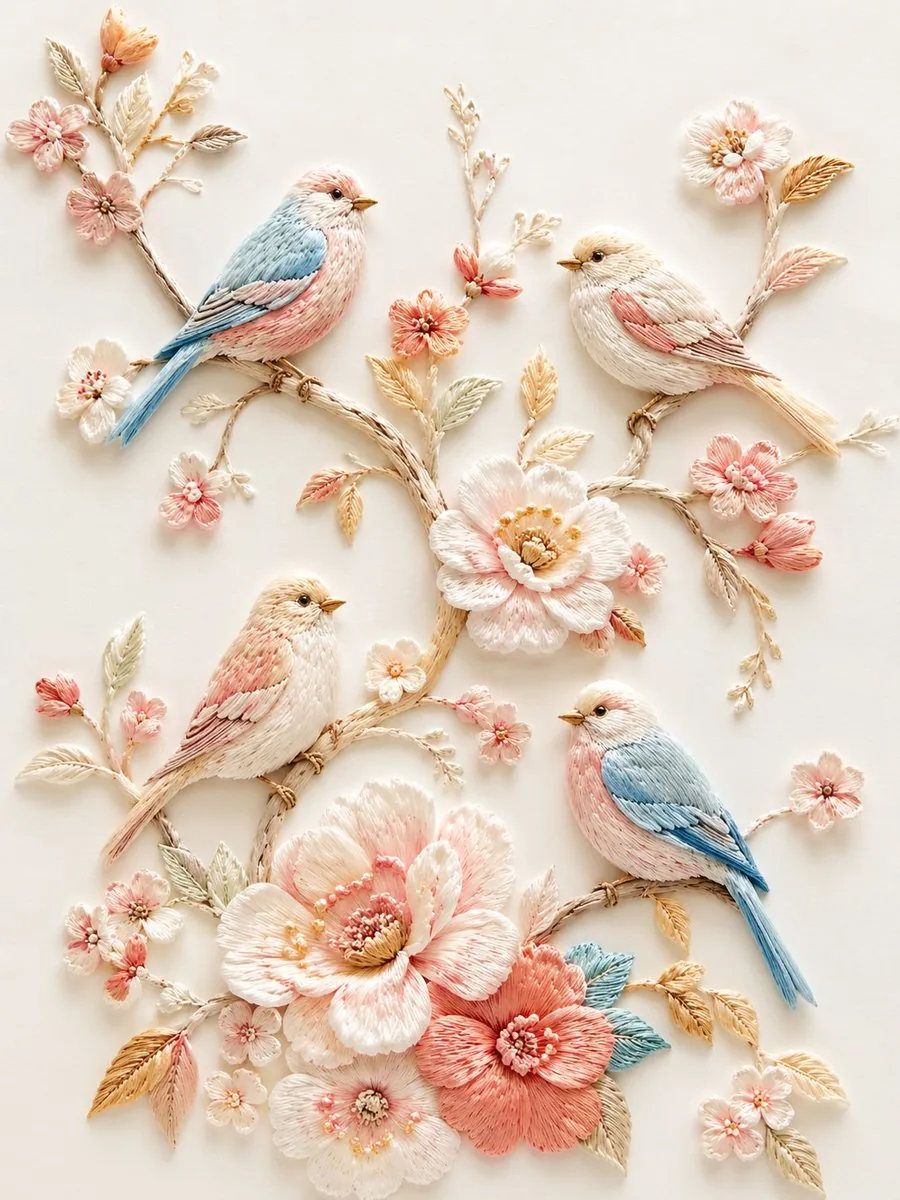 Exquisite Relief Embroidery Illustration reference