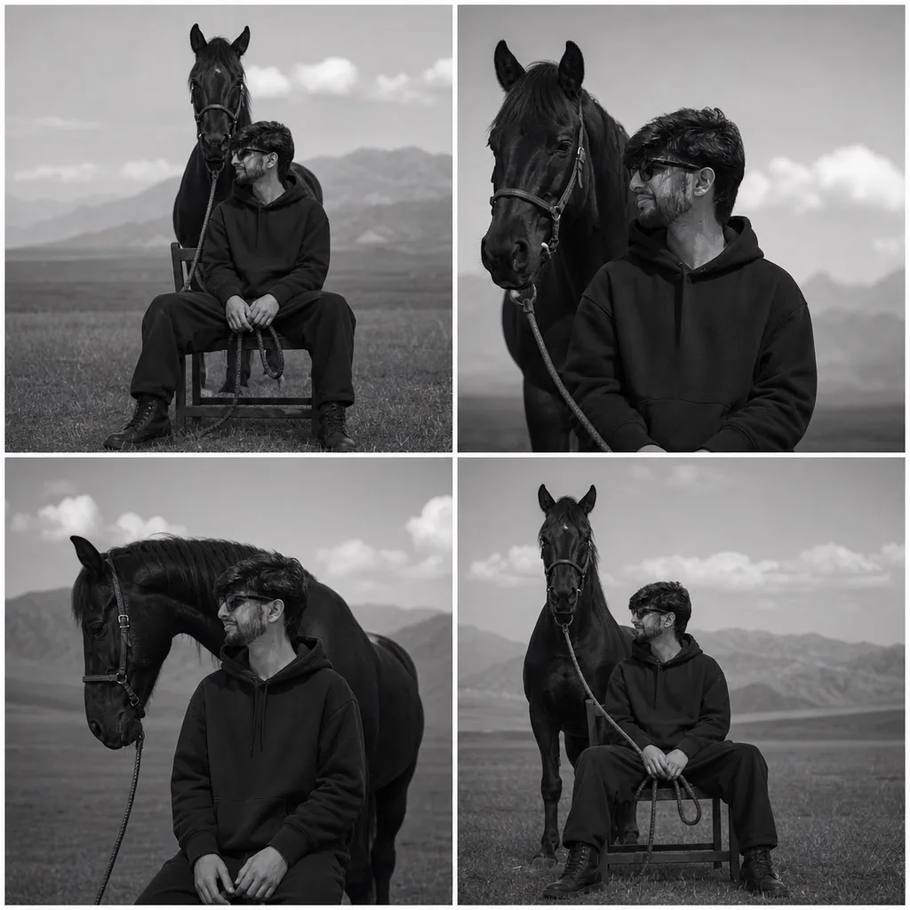 Monochrome Horse Field Portrait reference