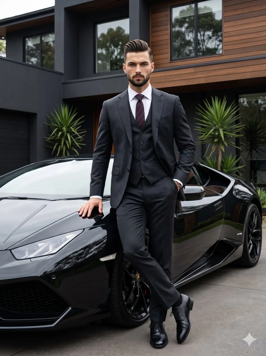 Man with Luxury Car and House - Nano Banana Pro AI Prompt for Product Marketing reference