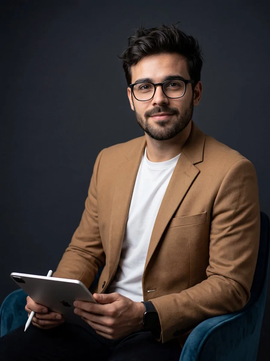Professional Creative Portrait in Teal Chair - Nano Banana Pro AI Prompt for Profile / Avatar reference