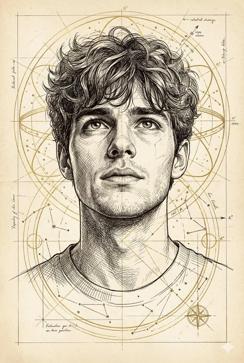 Hand-Drawn Technical Illustration Portrait Prompt reference