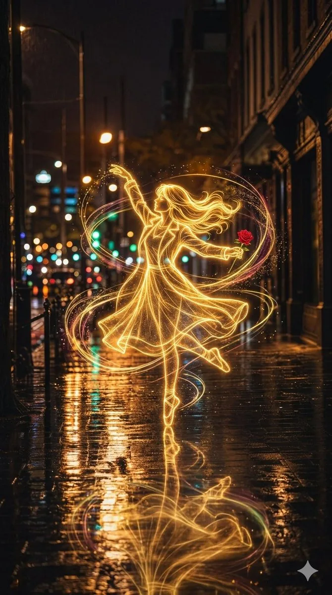 Ballerina Golden Energy Rain Illustration reference