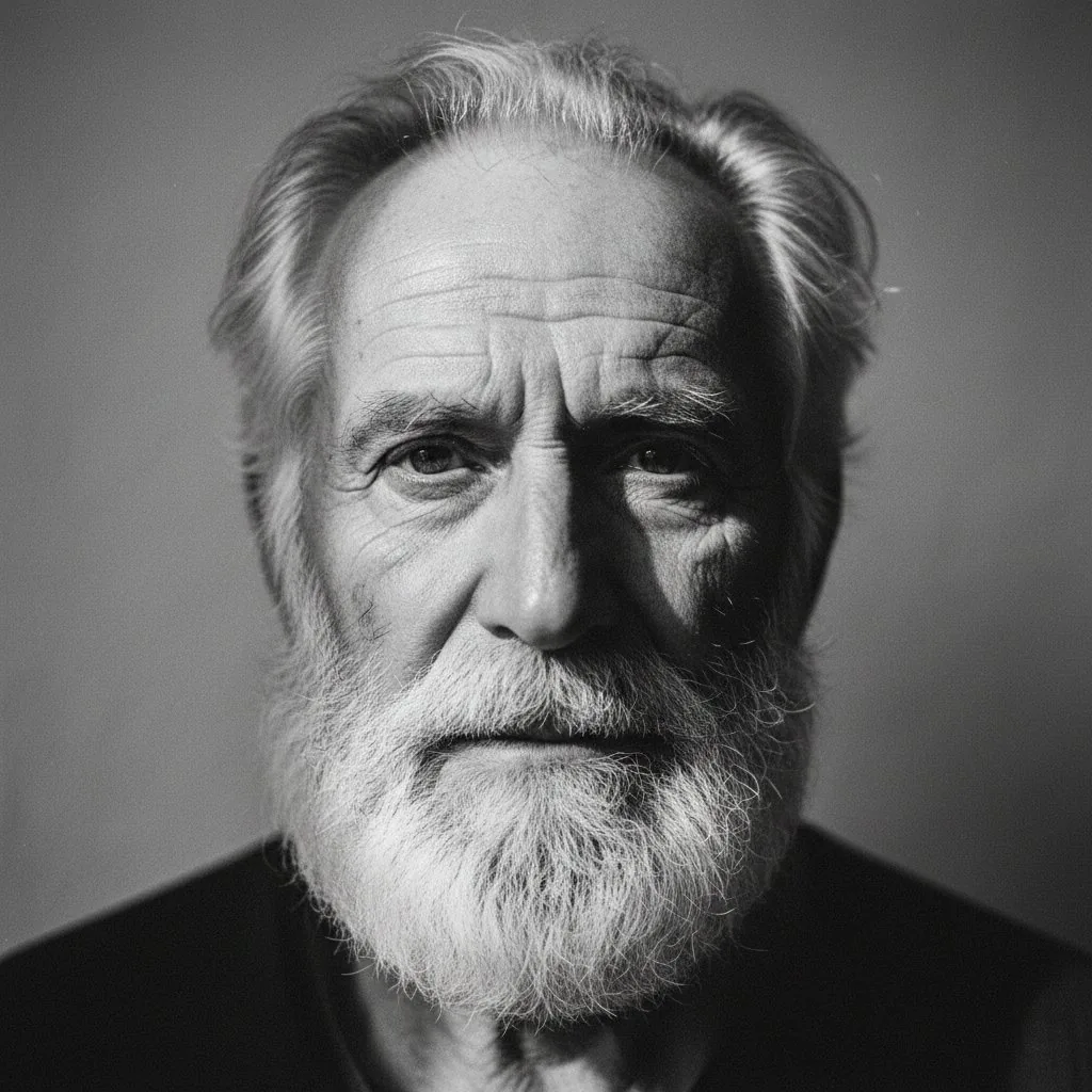 Elderly bearded man black-and-white portrait reference