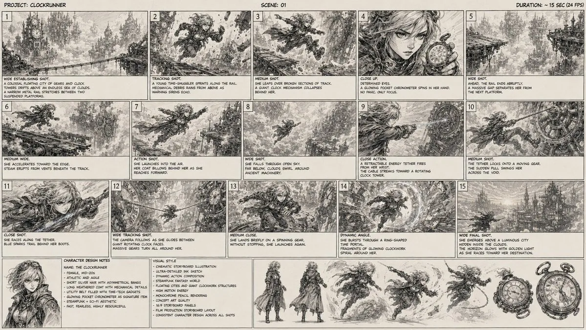 Clockrunner Steampunk Storyboard Sheet reference