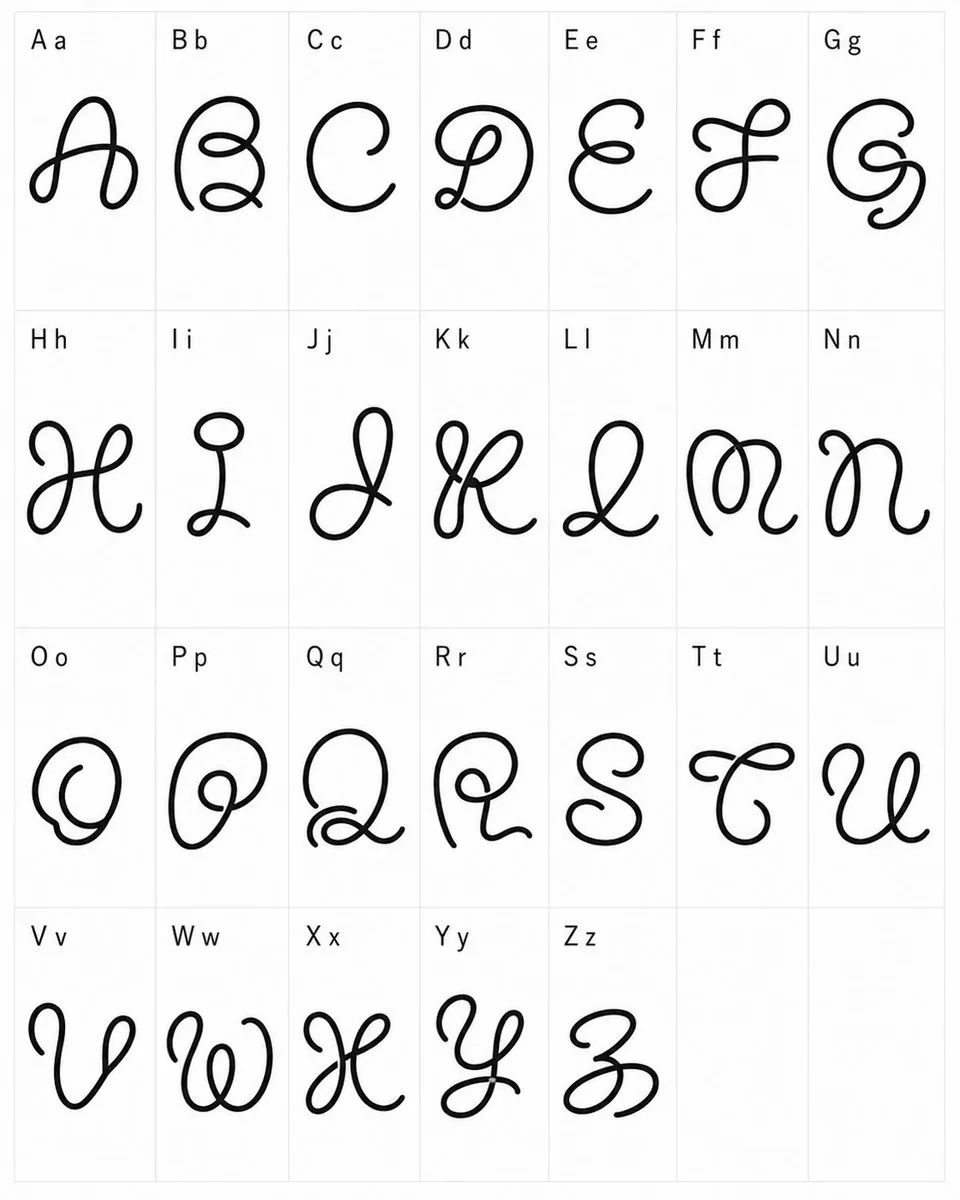 Whimsical Cursive Alphabet Sheet reference
