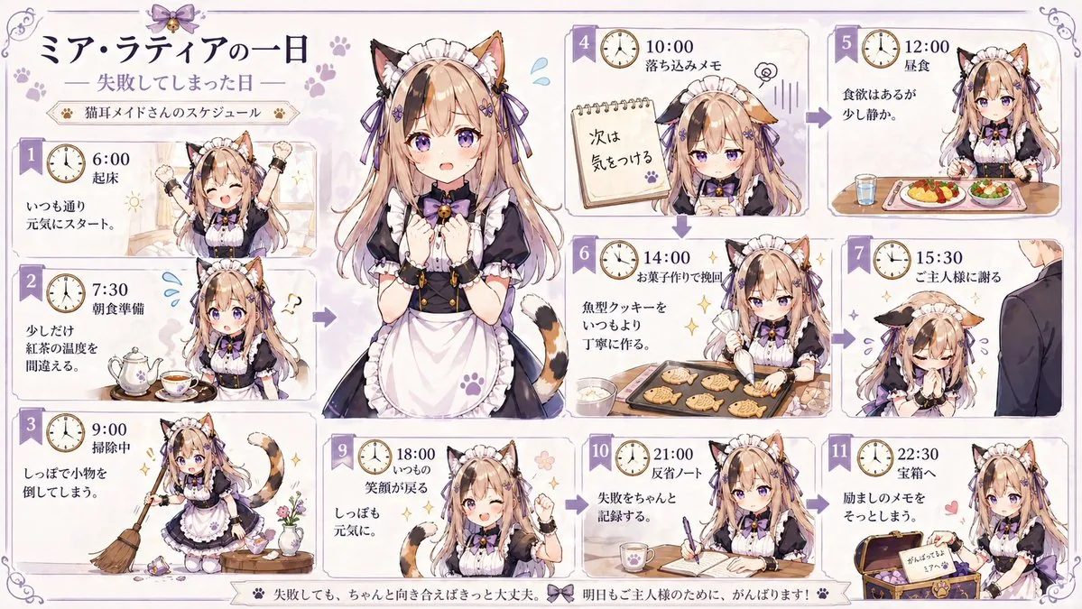 Cat Maid Daily Schedule Infographic reference