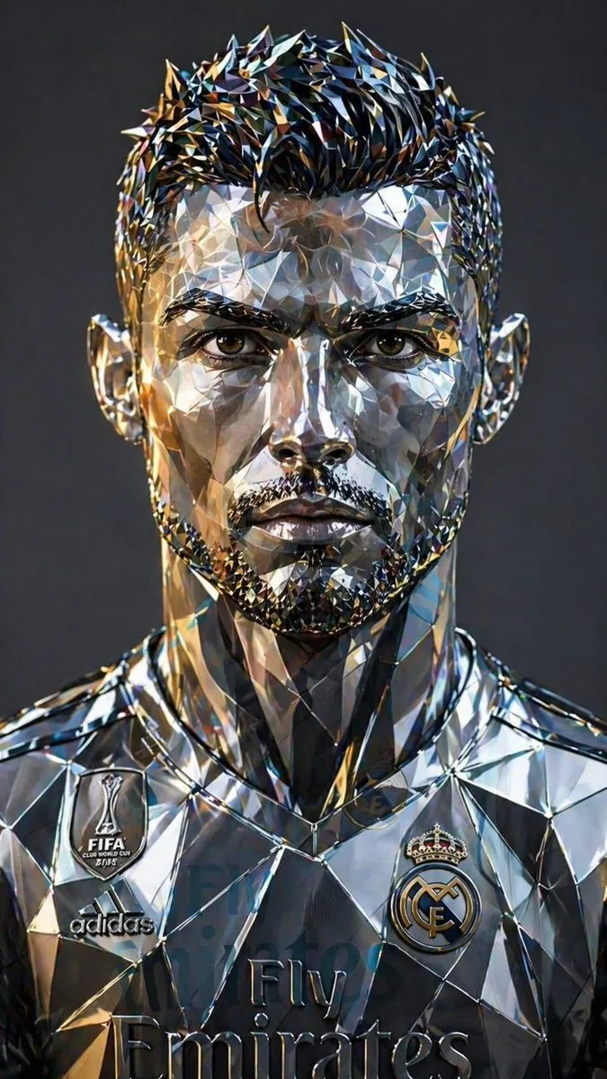 Futuristic Low-Poly Metallic Portrait reference