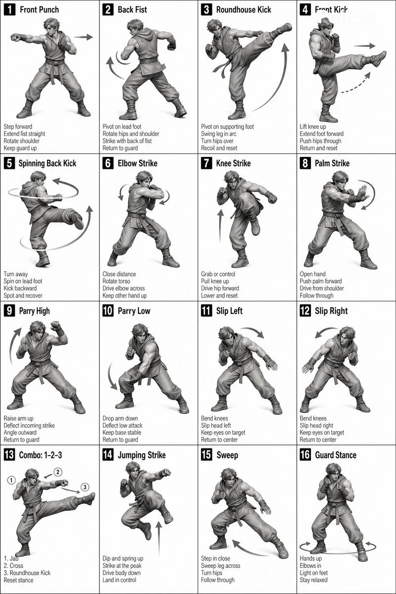 Instructional Martial Arts Movement Sheet reference