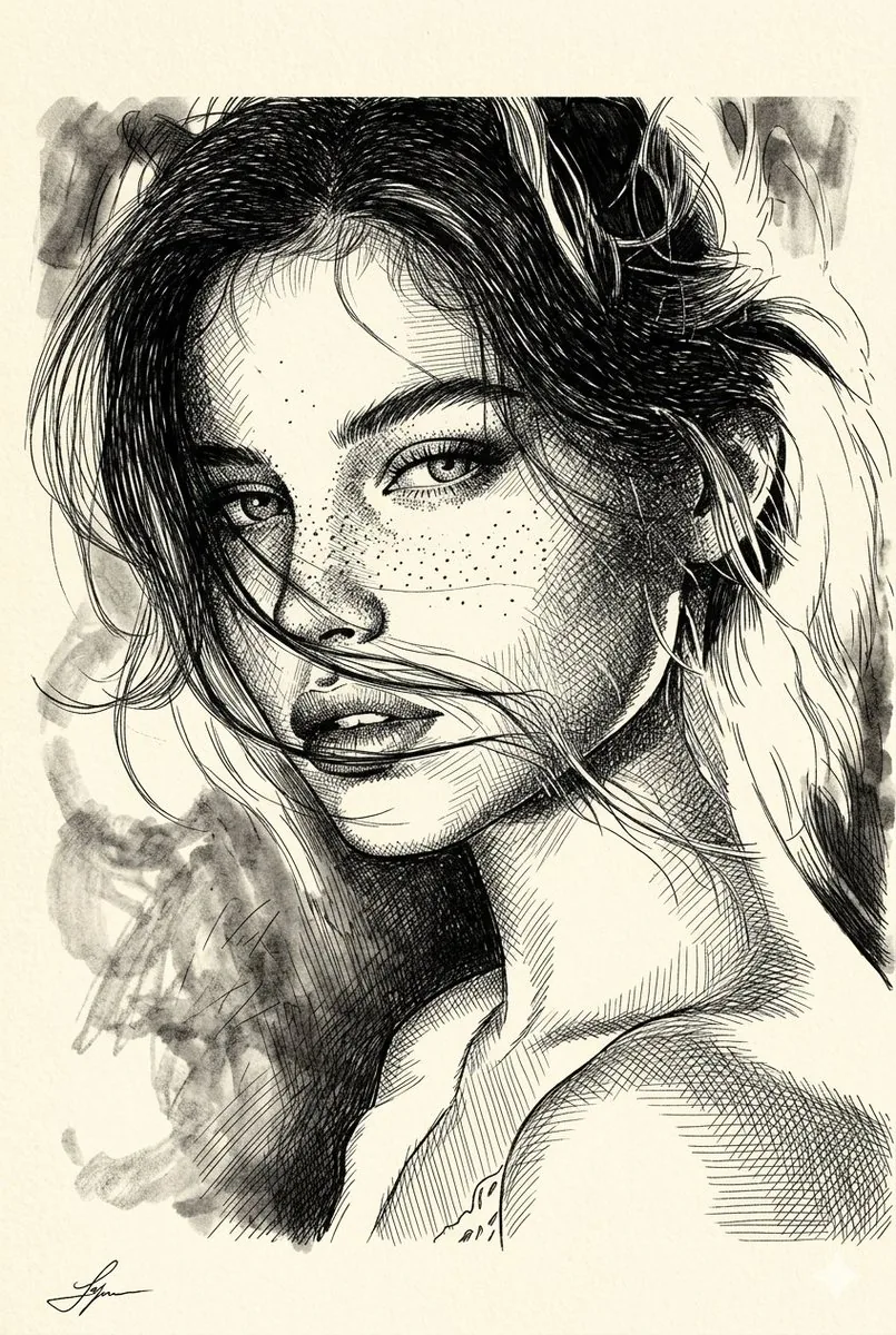 Cross-Hatched Ink Portrait reference