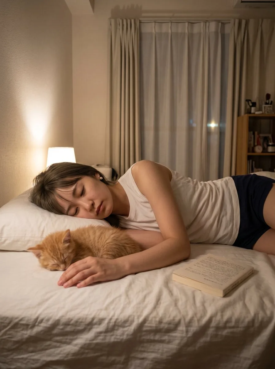 Cozy Bedroom Nap With Cat reference