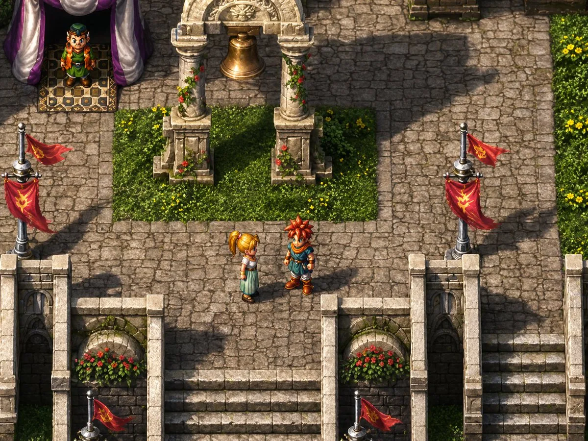 Isometric JRPG Town Plaza Scene reference