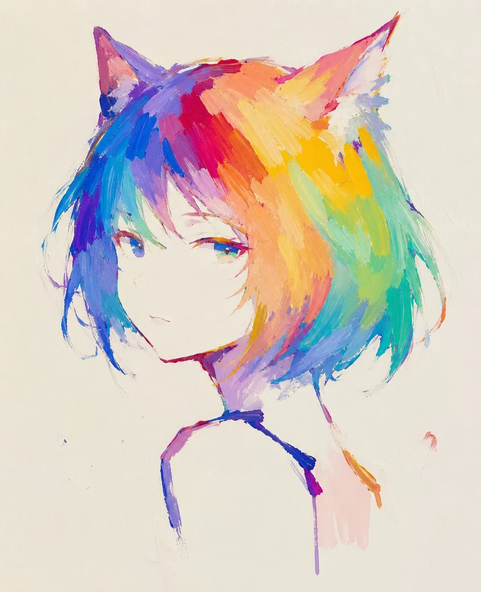 Abstract Rainbow Cat Girl Painting reference