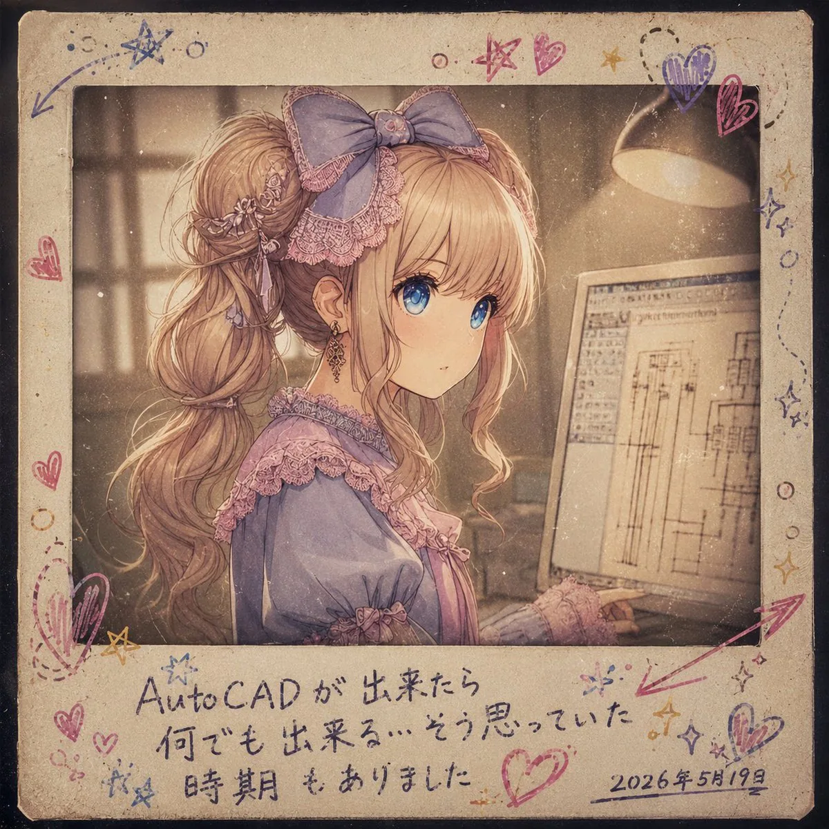 Melancholy AutoCAD Working Girl Polaroid reference