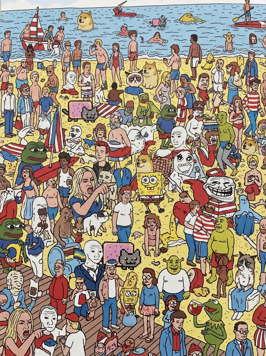 Every meme character in Where’s Wally style reference