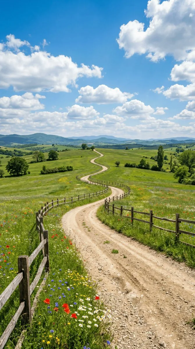 Wide-angle landscape prompt of a dirt road - Nano Banana Pro AI Prompt for Landscape / Nature reference
