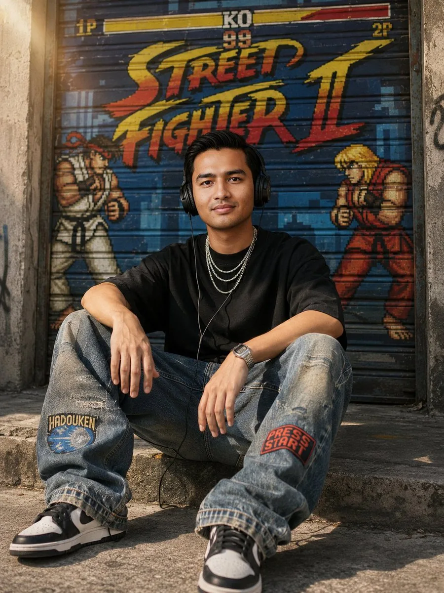 Urban Streetwear Sidewalk Portrait reference