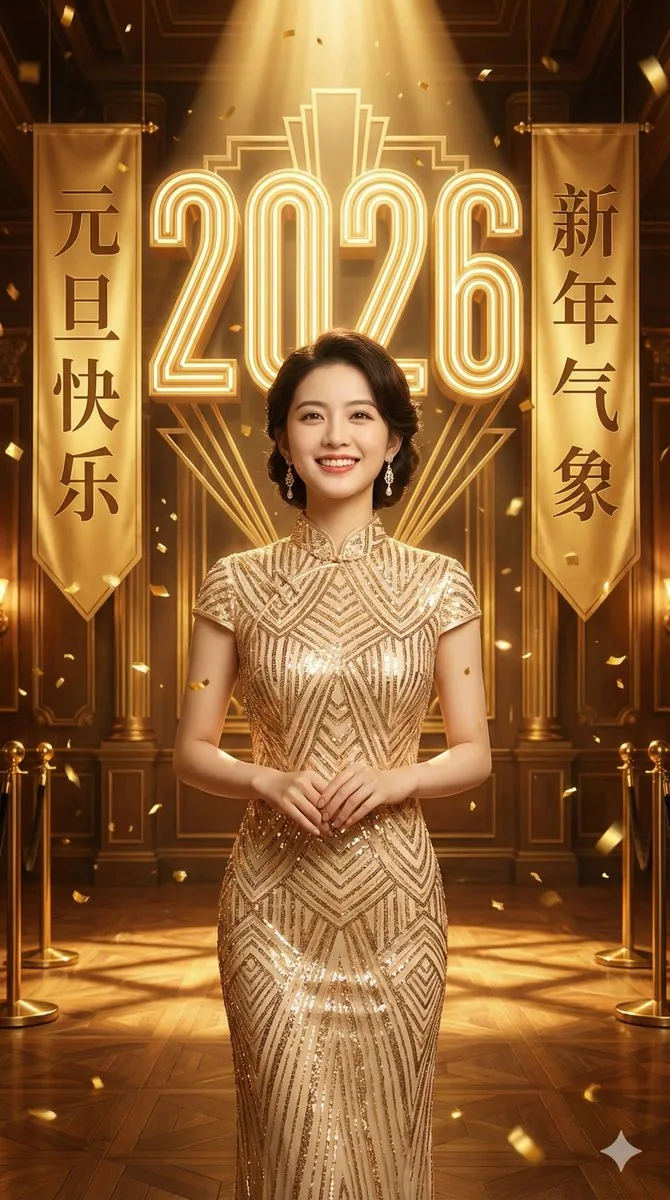 Golden New Year 2026 Celebration Portrait Prompt reference