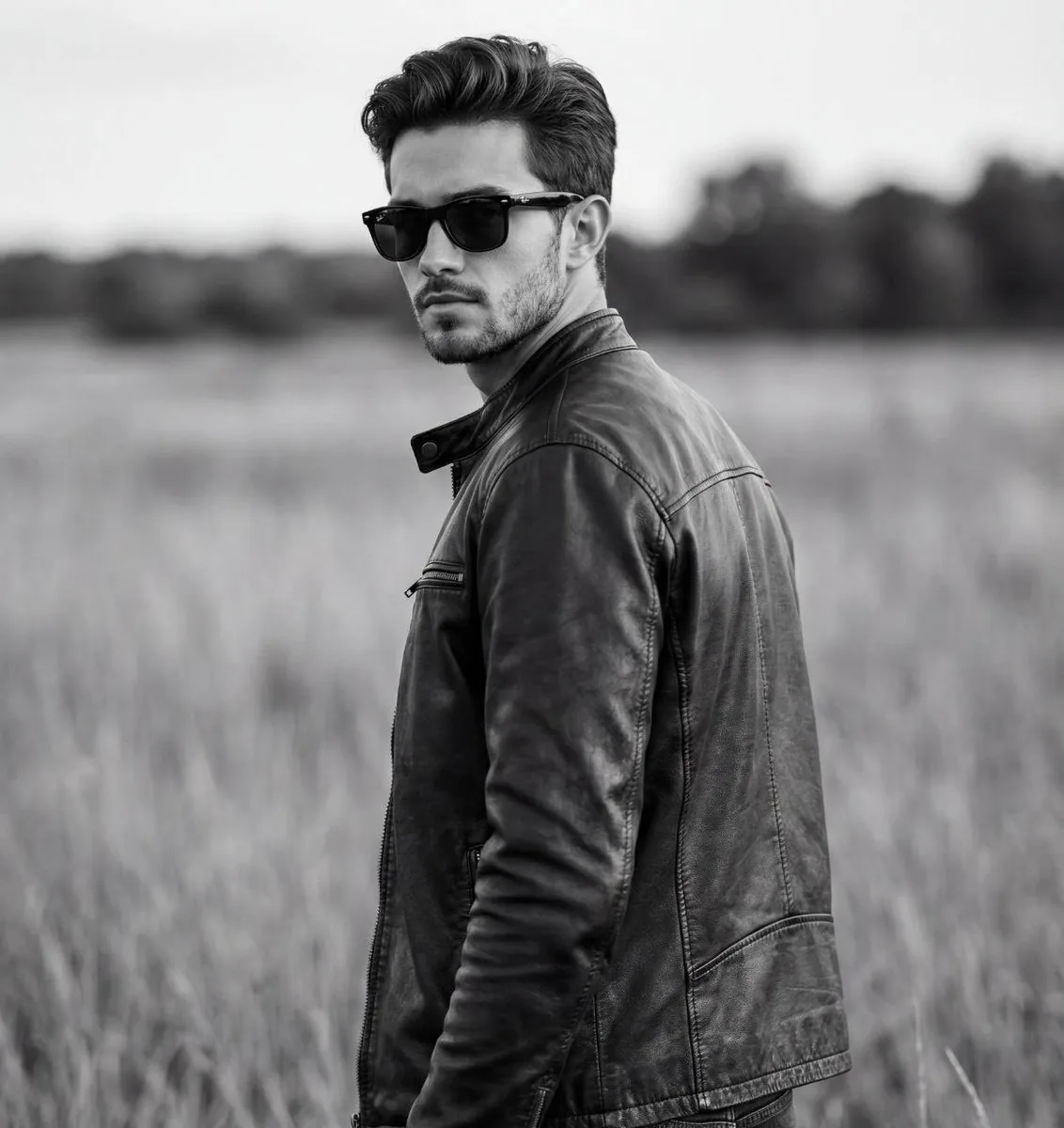Cinematic Black and White Biker Portrait reference
