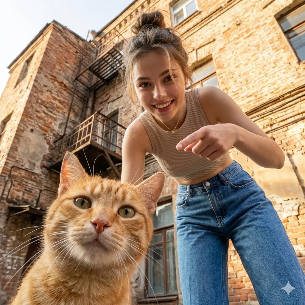 Low Angle Urban Cat Portrait reference