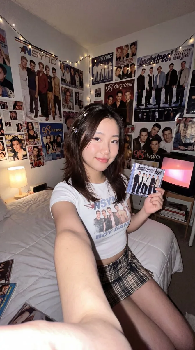 90s Fangirl Selfie Prompt (Korean Subject) - Nano Banana Pro AI Prompt for Social Media Post reference