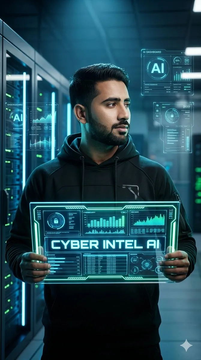 Cyberpunk AI Entrepreneur Portrait reference