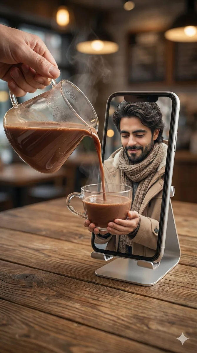 Mixed-Reality Hot Chocolate Pour Prompt (Image-to-Image) reference