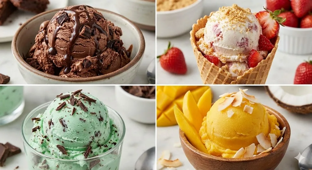 Assorted Ice Cream Flavors Grid - Nano Banana Pro AI Prompt for Product Marketing reference