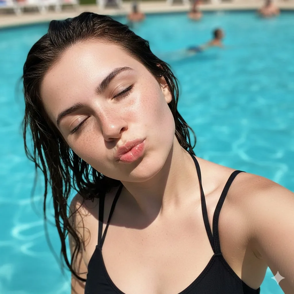 Candid Summer Selfie with Hard Sunlight Aesthetic - Nano Banana Pro AI Prompt for Social Media Post reference