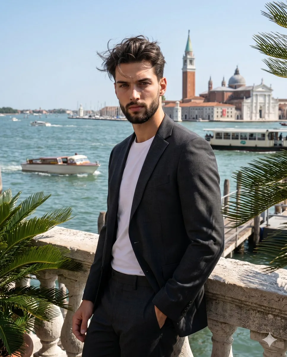 Upscale Mediterranean Travel Menswear Photography - Nano Banana Pro AI Prompt for Product Marketing reference