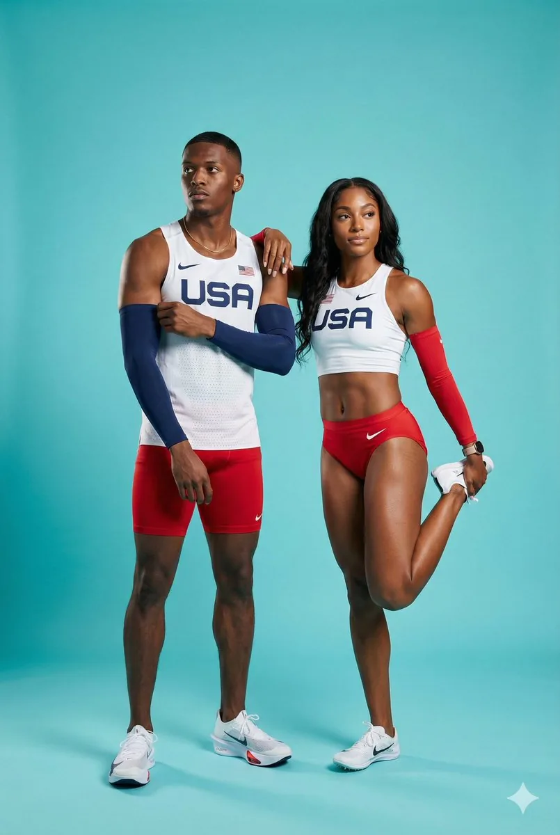 Ultra-Photorealistic Team USA Track Athletes Portrait - Nano Banana Pro AI Prompt for Product Marketing reference