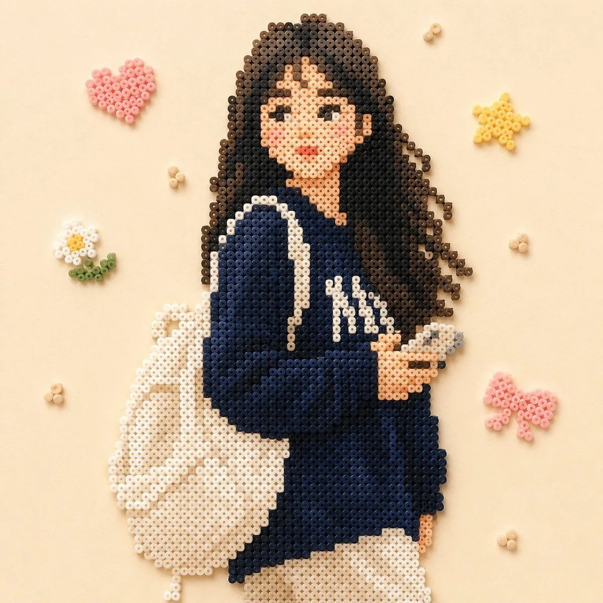 Perler Bead Style Character Illustration reference