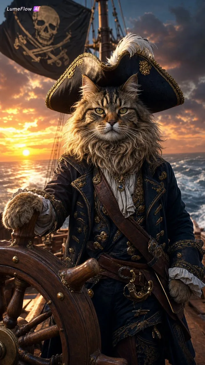 Fluffy Pirate Cat Captain Portrait reference