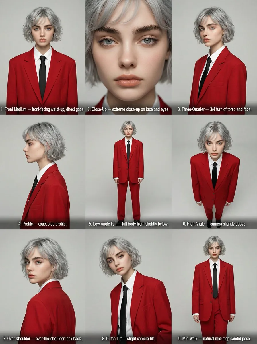 Editorial Angle Reference Sheet Grid - Nano Banana Pro AI Prompt for Profile / Avatar reference