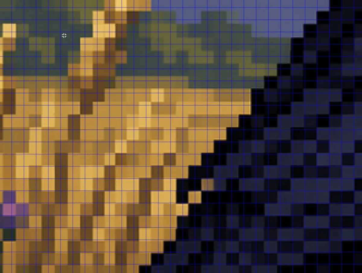 Zoomed Fake Pixel Art Grid Analysis reference