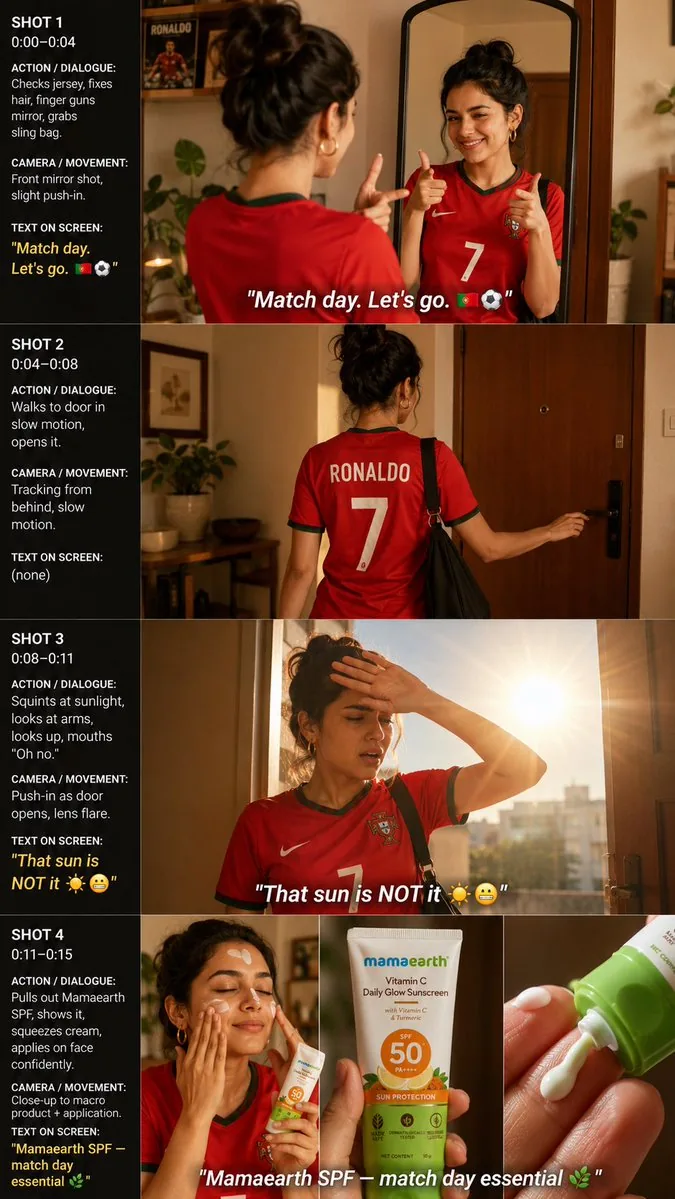 Match Day Sunscreen Storyboard reference