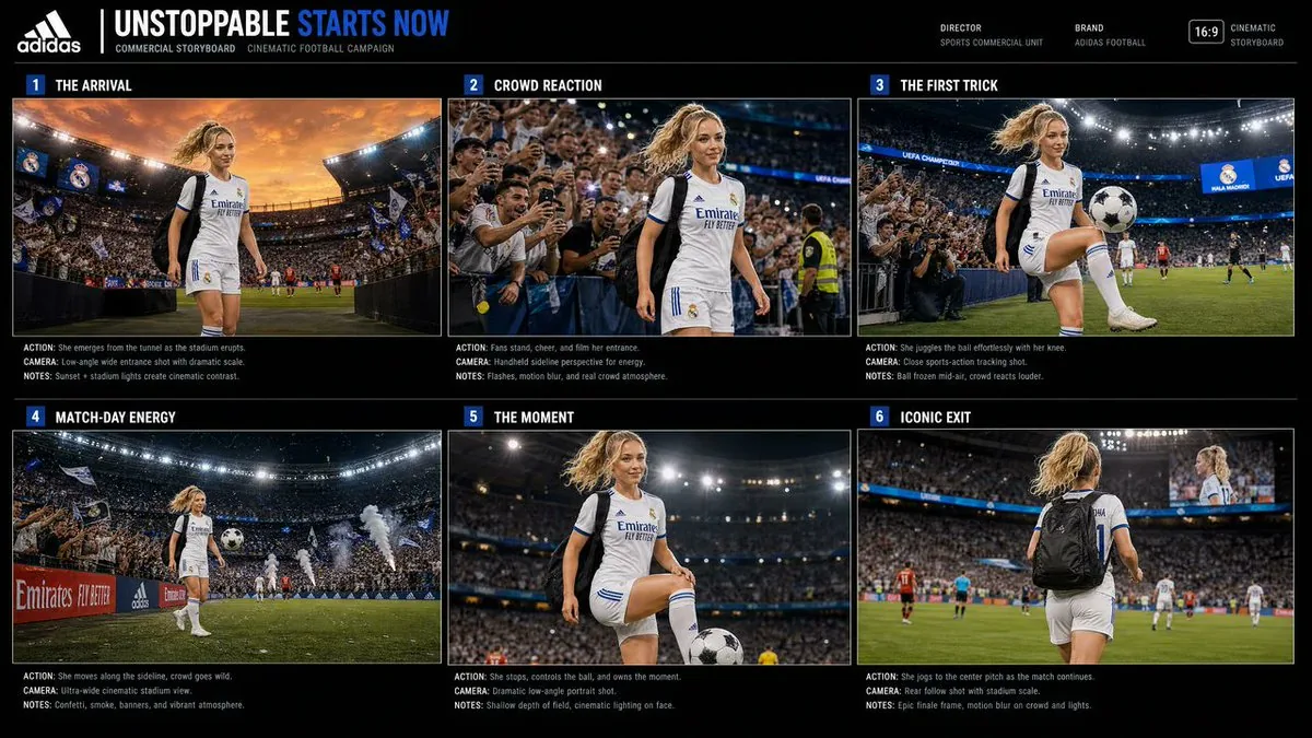 Cinematic Football Commercial Storyboard reference