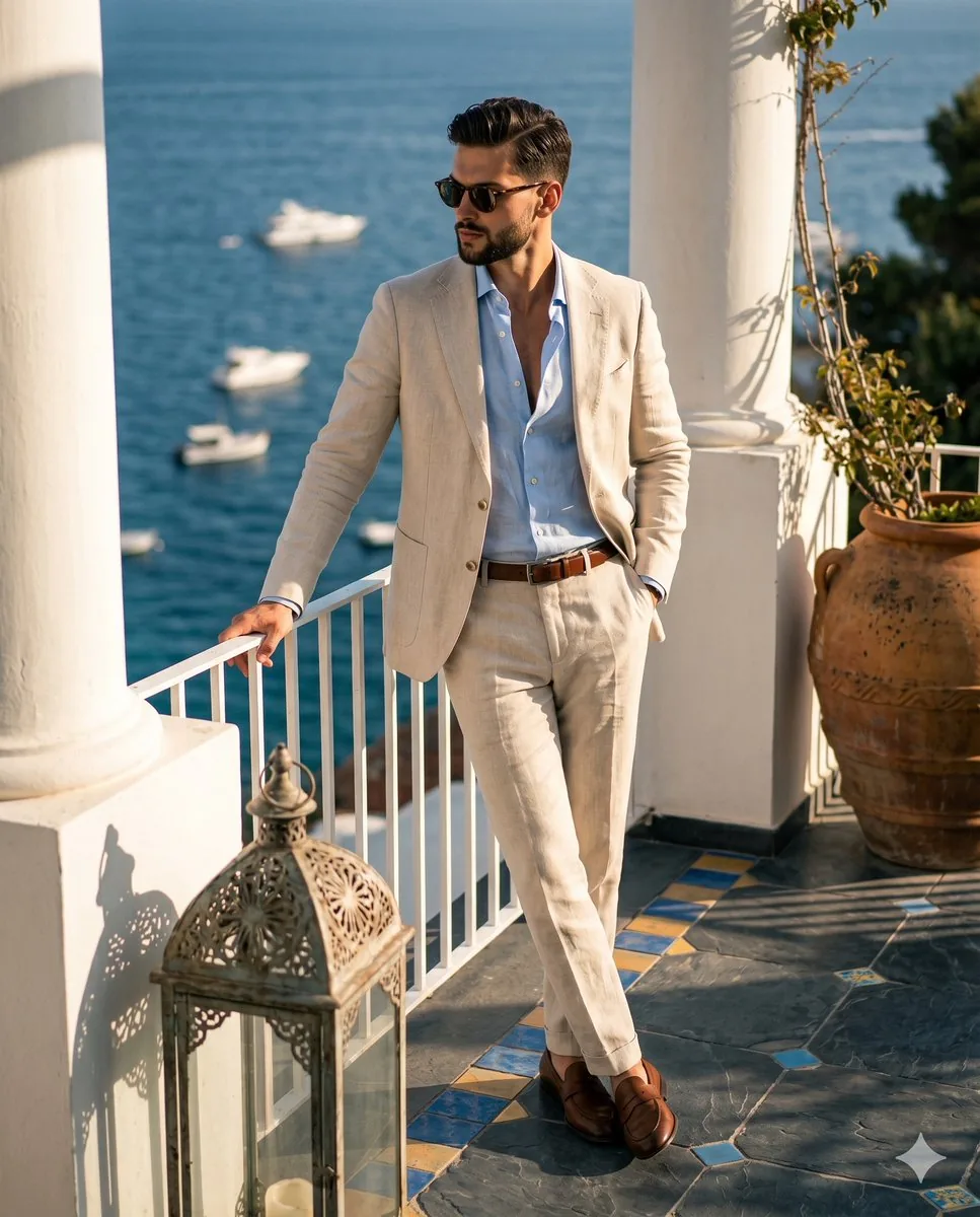 Mediterranean Riviera Editorial Portrait - Nano Banana Pro AI Prompt for Product Marketing reference